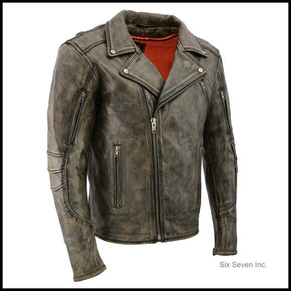 Other - Men's Classic Distressed Brown Leather Triple Stitched Motorcycle Biker Jacket